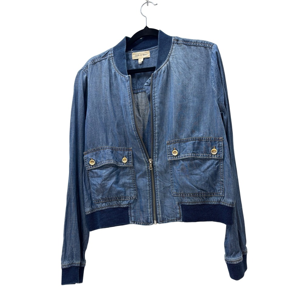 Cloth & Stone Tencel Lyocell Bomber Jacket Blue Denim Wash Small C1277-549-121
